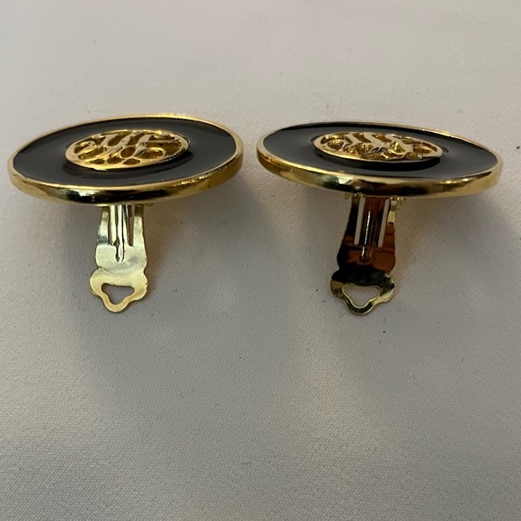 Black and Gold Monogram Earrings - Picture 9 of 16